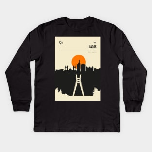 Lagos Nigeria Vintage Book Cover Skyline Travel Poster Kids Long Sleeve T-Shirt